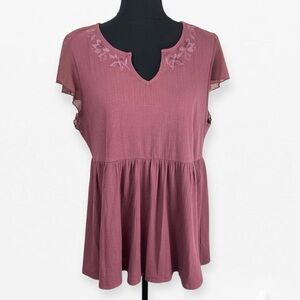 Torrid Dusty Rose Embroidered v-neck peplum empire waist Blouse Top 1 plus size